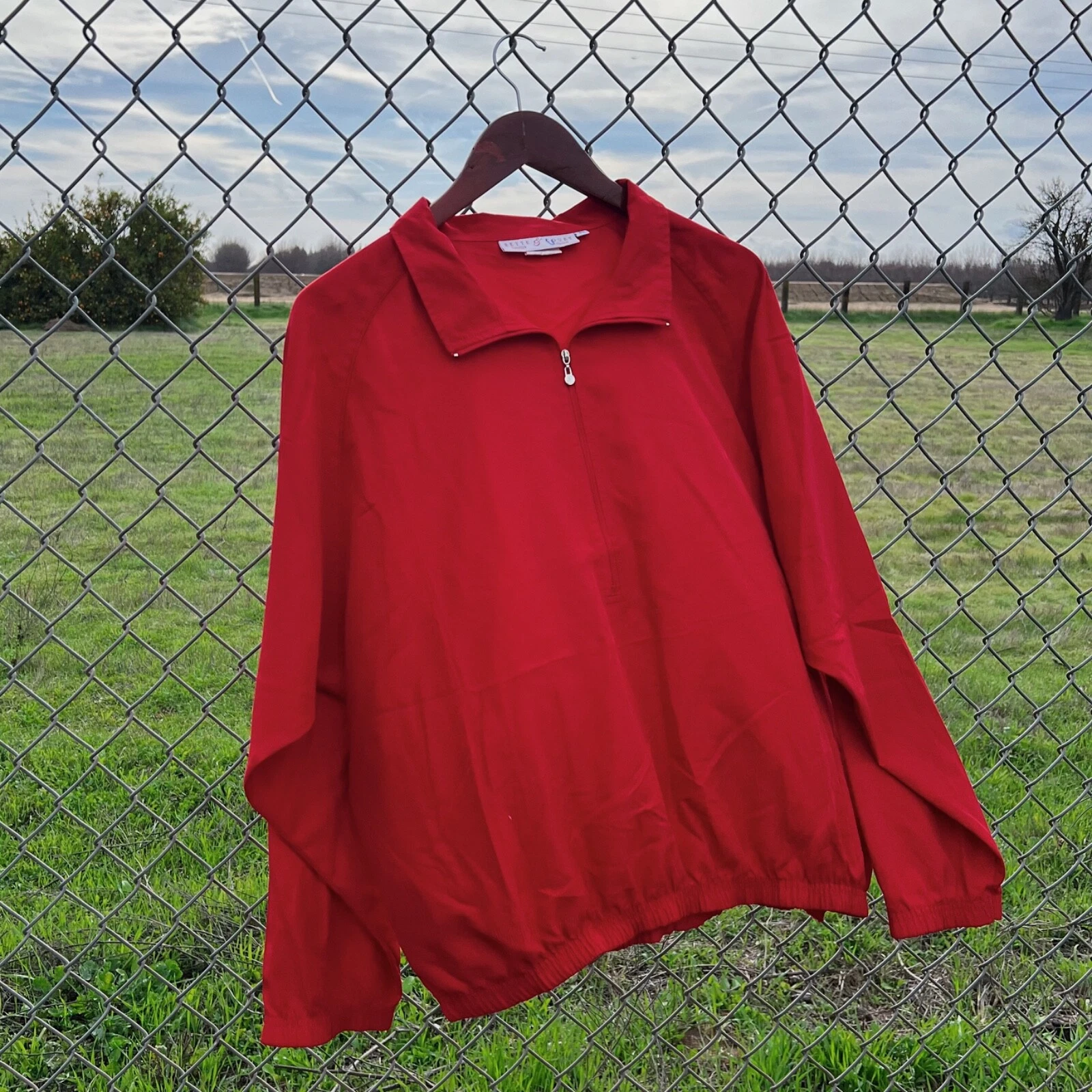 Giacca Coach Bette & Court Vintage anni 80 Taglia Large XL Rossa Felpa Mezza Zip