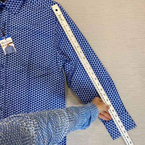 Robert Graham Dress Shirt Mens Large 16 Blue 3D Geometric Contrast Flip Cuffs - Picture 12 of 16