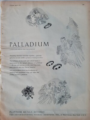 1947 Palladium platinum metals diamond ring pin precious jewelry ad