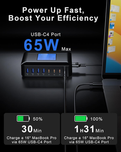 200W Caricatore USB C Multiplo, RENGOGA 8-Port Caricabatterie USB Multipla Mit L - Zdjęcie 5 z 12