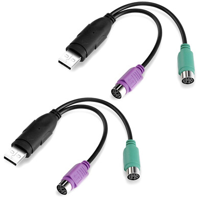 2PC Dual PS/2 PS2 Female to USB Male Cable Adapter Converter For Keyboard Mouse