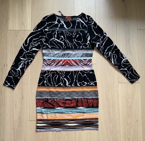 MISSONI CUTOUT SLIT ZIGZAG AZTEC MOTIF WOOL STRETCH MULTICOLOURED DRESS SIZE 46 - Picture 5 of 8