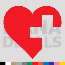 Heart Cross Vinyl Die Cut Decal Sticker - Love Red