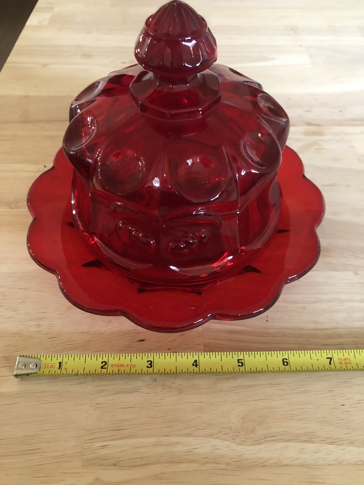 VTG MOSSER Red Glass Butter Bell covered butter dish Christmas Holidays