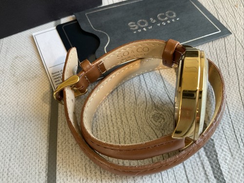 SO & CO New York, Quarz Leder Doppel Wickel Armband Gold & Braun NEU in Box - Bild 6 von 8