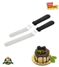 1 pc Stainless Steel Curved Handle Cake Spatula - Ideal for Frosting, Decorating