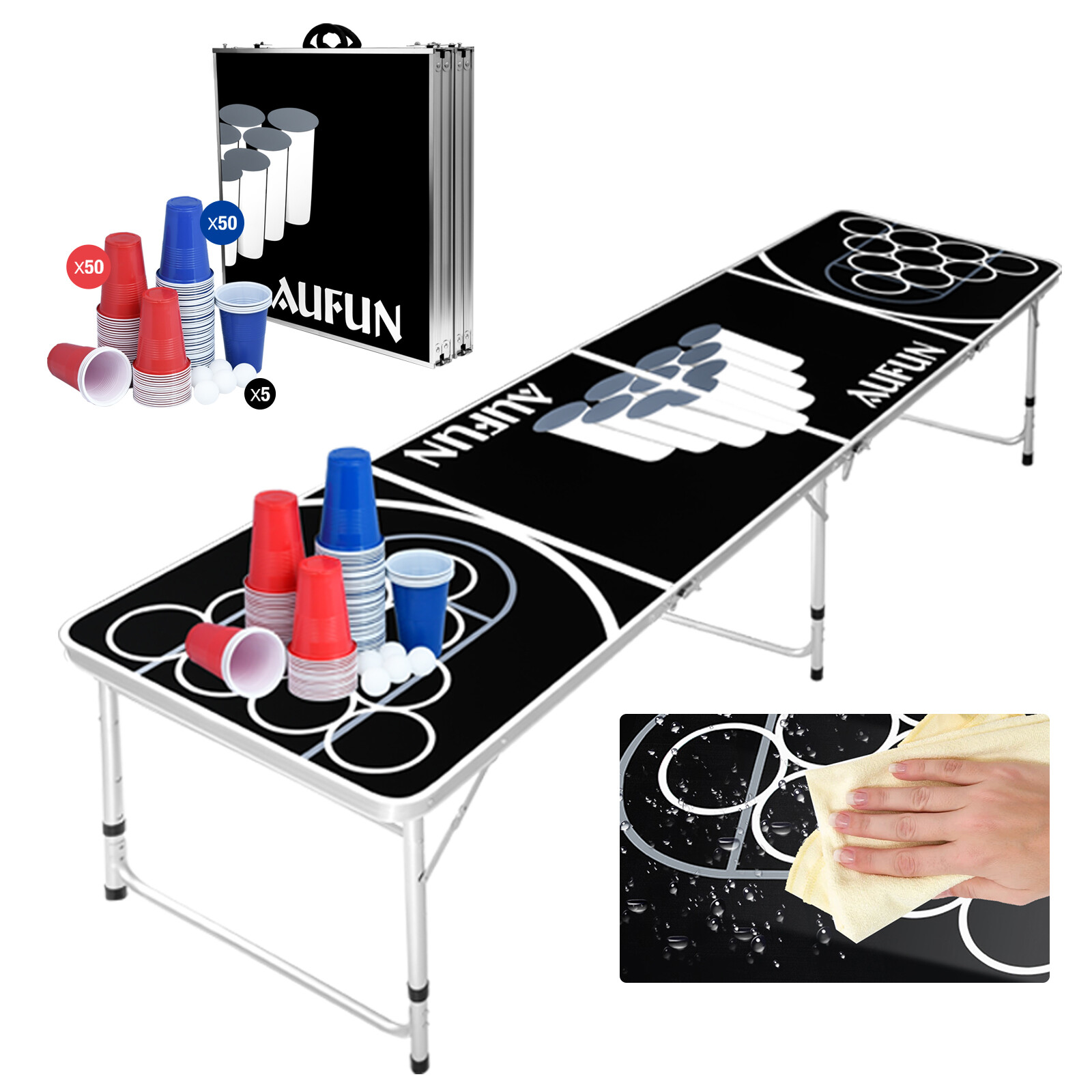 Bier Pong Tisch inkl. 5 Bälle&100 Becher Partytisch höhenverstellbar Beer Table#