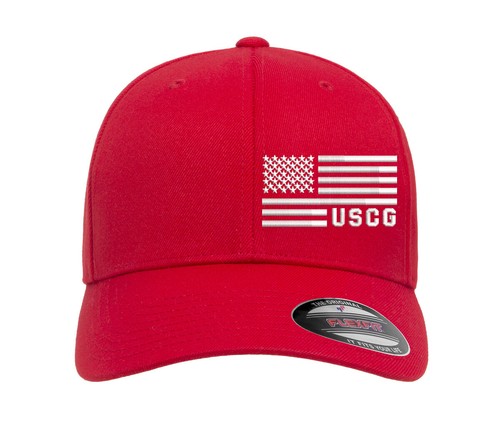 United States Coast Guard American Flag Side Embroidered Flexfit Hat - Picture 33 of 37