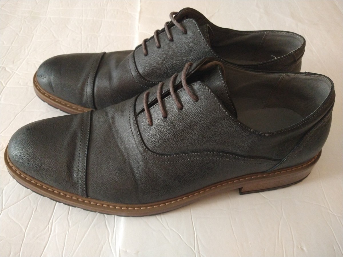 Perry Ellis Clarkson Dark Gray Faux Leather Oxford Shoes Perry Ellis Portfolio Clarkson Gray Leather Cap Toe Lace Up  main image 2