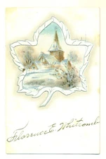 Postcard Christmas Snowflake Home Scene Embossed Vintage VPC02.