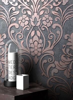 Tapete Vliestapete Grau Glänzend Ornament Prunk Barocktapete Glanztapete Metalli