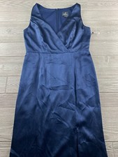 NWOT 169 ADRIANNA PAPELL Women's Navy Maxi Dress 8 Surplice Wedding Evening.
