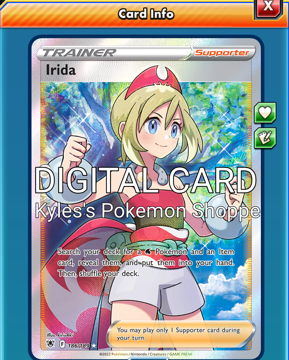 Irida FA FULL ART Pokemon TCG Online PTCGO 186/189 DIGITAL CARD | eBay