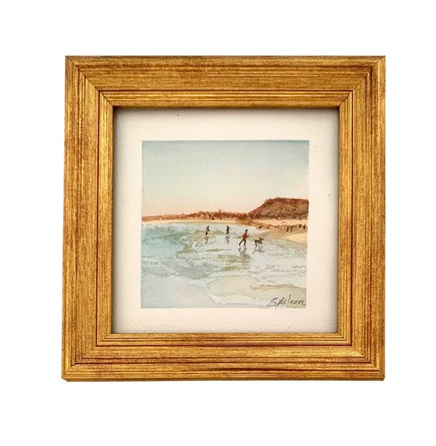 Painting Family at The Beach Original Watercolor Signed Framed Miniature Art - Picture 4 of 7