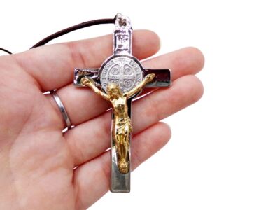 Silver Tone Gold Tone St Benedict Medal Center Crucifix Cross