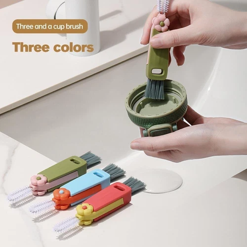 3X 3in1 Tiny Bottle Cup Lid Detail Brush Multi-Functional Crevice Cleaning Tool - Picture 5 of 15