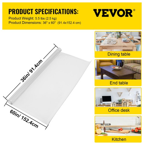 PVC Tablecloth Transparent Waterproof Dining Clear Table Cover 36" x 60" - Picture 7 of 12
