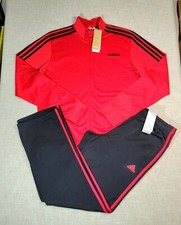 ADIDAS Tracksuit Jacket  Pants Small Mens Red Black Tricot 3 Stripes Full Zip