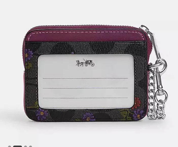 NWT coach Zip Card Case In Signature Canvas With Country Floral