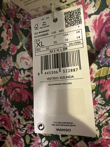 MNG By Mango Linda Dress Midi Pink Floral Puff Sleeve Belted Sz 10 Oversized NWT - Picture 8 of 10