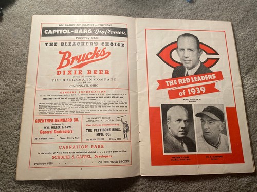 1939 PROGRAM w 2 AUTOG + 1 TICKET STUB CINCINNATI REDS CROSLEY FIELD Look @ PICS - Picture 6 of 15
