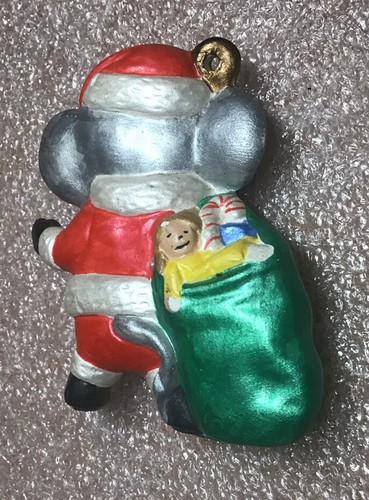 Vintage CeramicChristmas Ornament Santa Mouse w/ Toy Bag 2.5” - Picture 2 of 4
