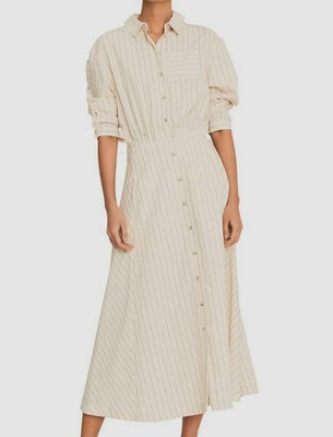 $410 ba&sh Womens Ivory Sami Striped Short-Sleeve V-Neck Shirt Dress S *NO BELT*