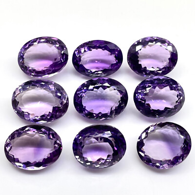 9 Tlg. Natürliche Lila Amethyst 16-18mm Oval Funkelnd Lose Schliff Edelsteine