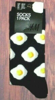 MENS H&M FRIED EGG BLACK CREW SOCKS SIZE (7.5 - 9)