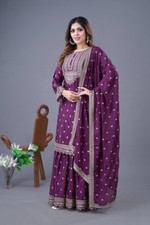 New Launching Heavy Chinnon Silk Purple Color Top Palazzo And Dupatta For Party