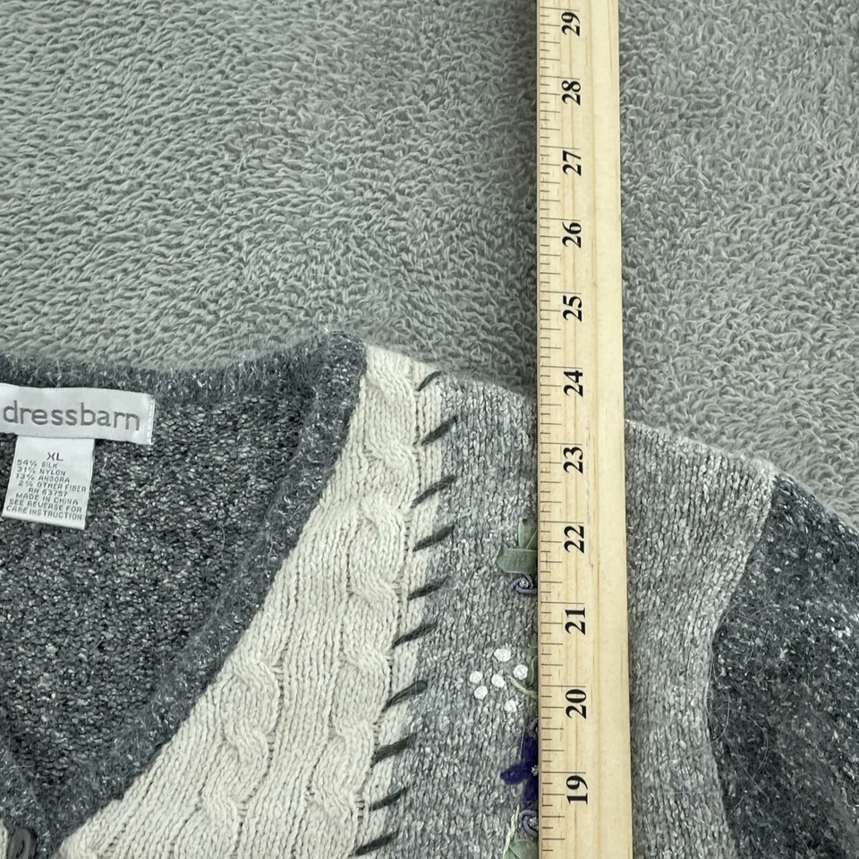 Cárdigan suéter Dressbarn para mujer XL retazos seda mezcla angora 3625 Foto 4 de 4