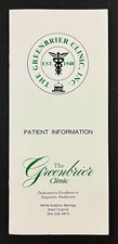 1990s Greenbrier WV Resort Medical Clinic Vintage Patient Information Brochure