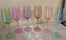 Physkoa Mixed Color Set of 6 Hand Blown Long Stem Wine Glasses * 15 Oz * NIB