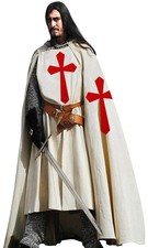 Medieval Knight Templar Surcoat Halloween Costume Hooded Cap Cloak Renaissance