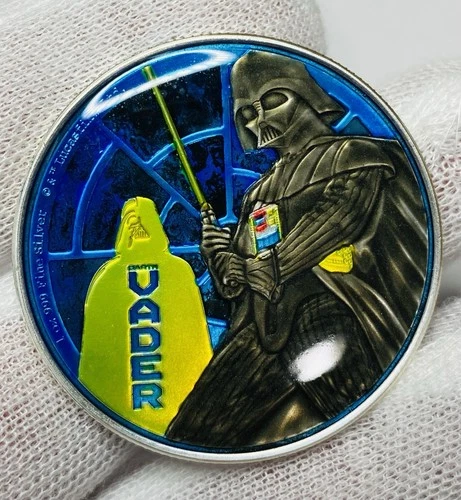 2022 Star Wars Darth Vader 1 oz .999 Fine Silver Coin Castronomics Hand Enamel