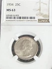 1934 Washington Silver Quarter In MS63 NGC