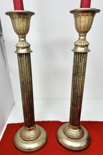 Pair of Tall, metal brassy Vintage Corinthian Column Candle sticks holders 35cms