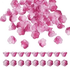 100 Pcs Glass Flower Beads for Jewelry Making, Loose Bead Charm, Purple Red