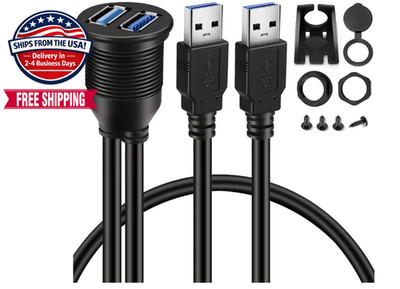 BATIGE 2 Ports Dual USB 3.0 Male to USB 3.0 Female AUX Flush Mount Car Mount