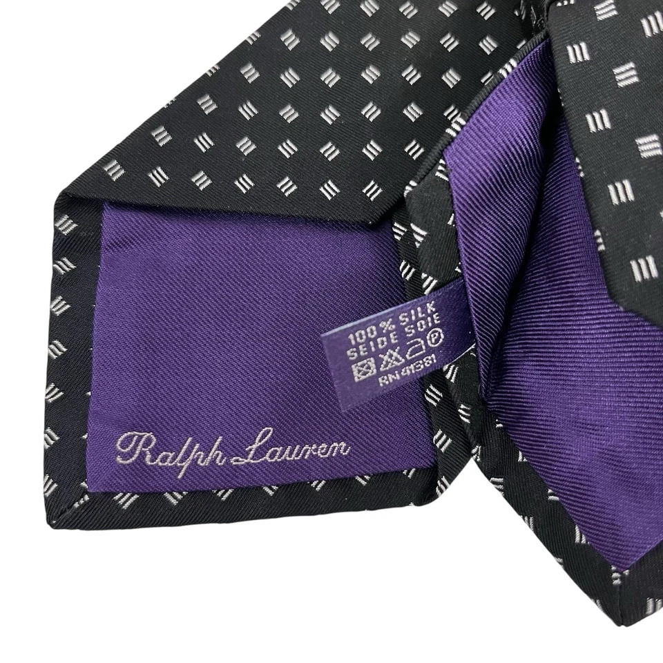 Ralph Lauren Purple Label Mens Tie Black Geometric Silk 3 5/8" (W) x 57" (L) euc - Image 3 of 4