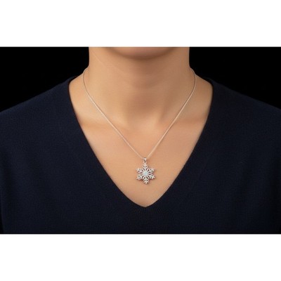 Women Necklace Macys Sparkling Snowflake Pendant Necklace Silver Tone Chain 8 in