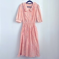 Vintage California Connection metallic flower print puff sleeve ruffle hem dress