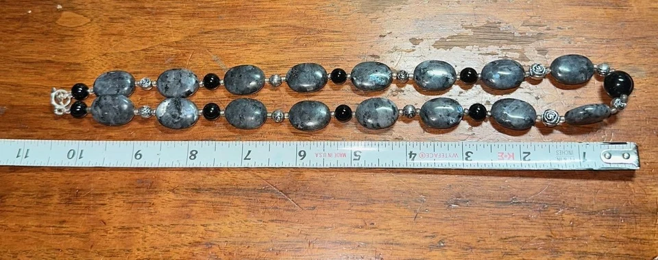 Juego de collar y pendientes hechos a mano de plata de ley 925 labradorita azul larkivita Foto 4 de 4