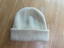 White Cuffed Acrylic Blend Beanie