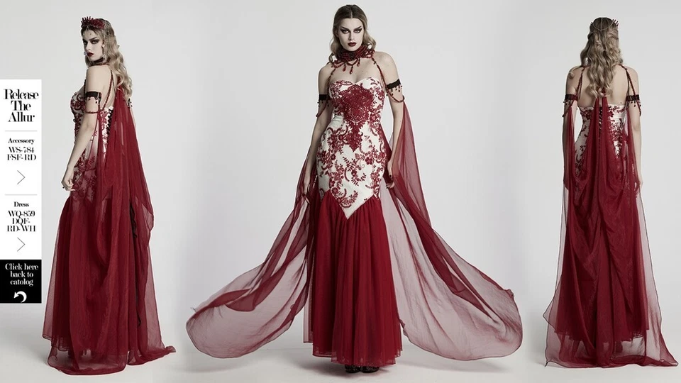 Capa de gasa Punk Rave Dark Night Vampire para mujer con gargantilla desmontable con cuentas Foto 4 de 4