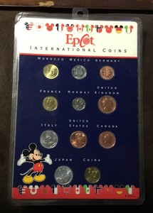 Walt Disney World EPCOT International Coin Set on ORIGINAL CARD - 1990s SEALED