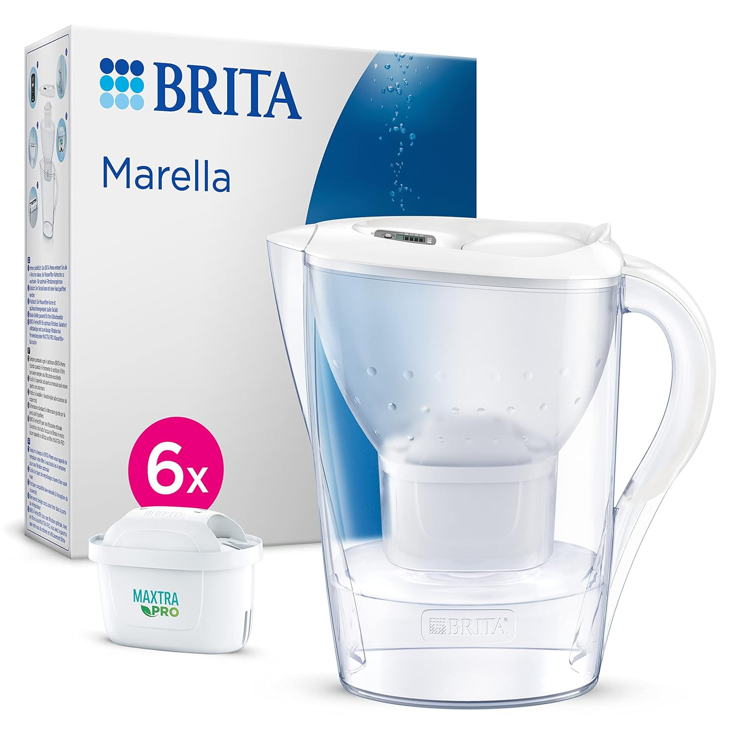 Caraffa BRITA Marella Bianca 2.4L - Set Famiglia con 6 Filtri