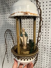Vintage Rain Oil Hanging Lamp Virgin Mary Catholic Decor Motor Hums Needs Repair