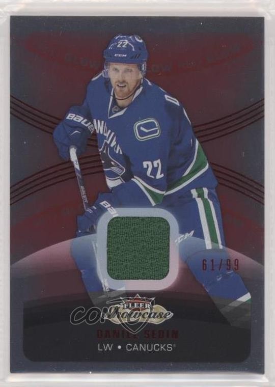 2015 Upper Deck Fleer Showcase Materials Red Glow 61/99 Daniel Sedin #4 HOF 1o3