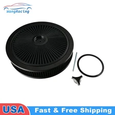 14" x 3" Black Round Super Flow Thru Air Cleaner Washable For 5-1/8 Carb Neck